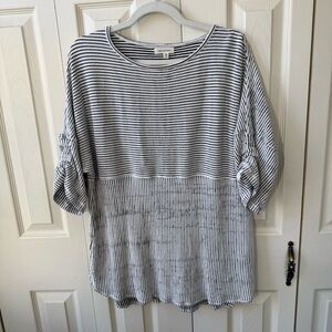 Max Studio Runched 3/4 Sleeve Stripe Tunic Womens Size 1X Black White